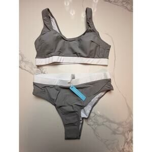 NWT Gray & White High Waist Bikini Set Large